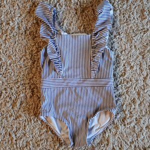 H&M Ruffle Swimsuit blue white baby girl  9-12M